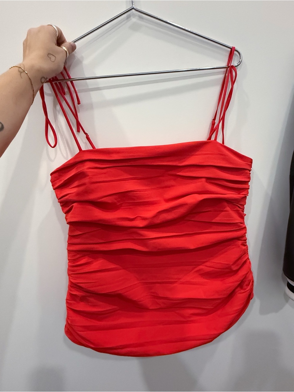 cinq a sept Red Ruched Spaghetti-Strap Camisole